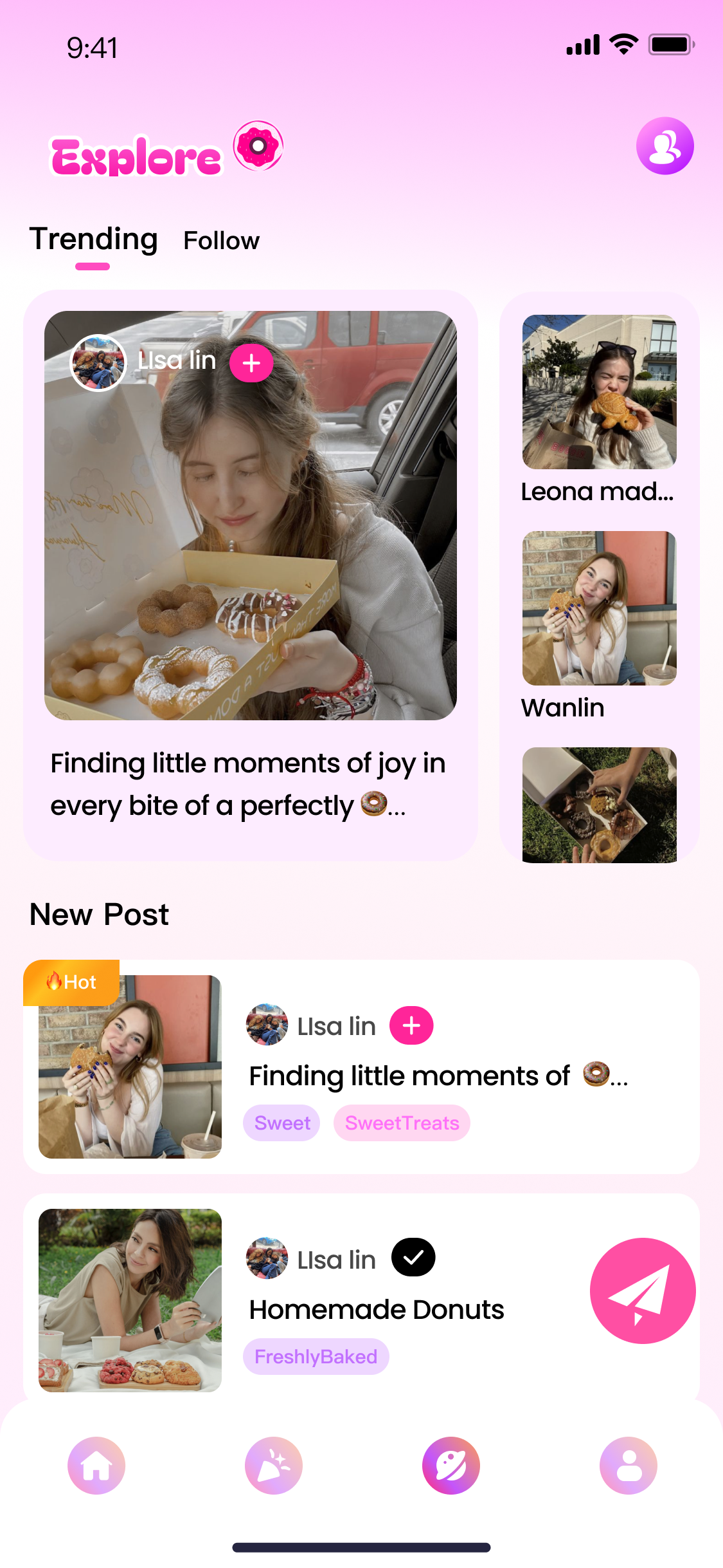 WevV Discover page showing donut posts and community stories